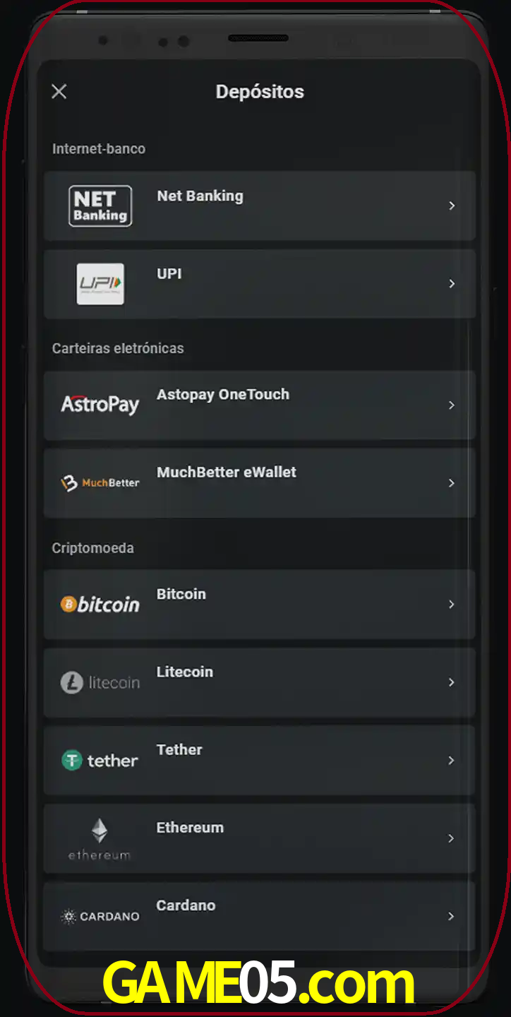 Você pode usar métodos alternativos de depósito.